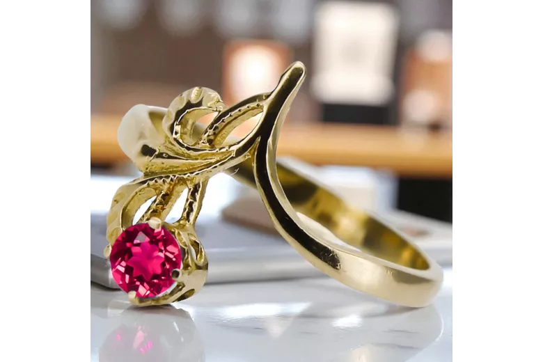 14K жълто злато Рубин Пръстен Винтидж бижута vrc095y